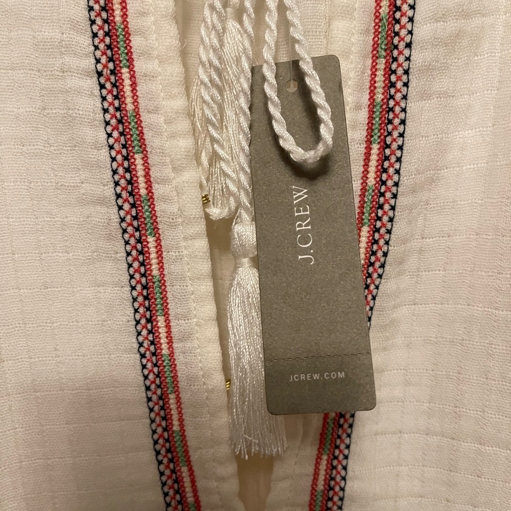 J. Crew Cream Blouse with Purple Embroidery